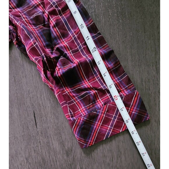 J Jill Womens Size L Maroon Pink Plaid Tunic Blouse Top Front Pocket Pullover - Picture 5 of 7